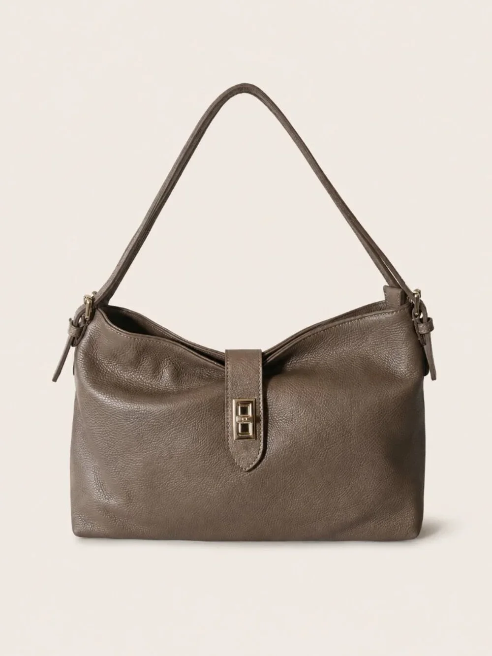 Taupe Genuine Leather Shoulder Bag, Italian Leather Handbag, Medium Hobo Bag